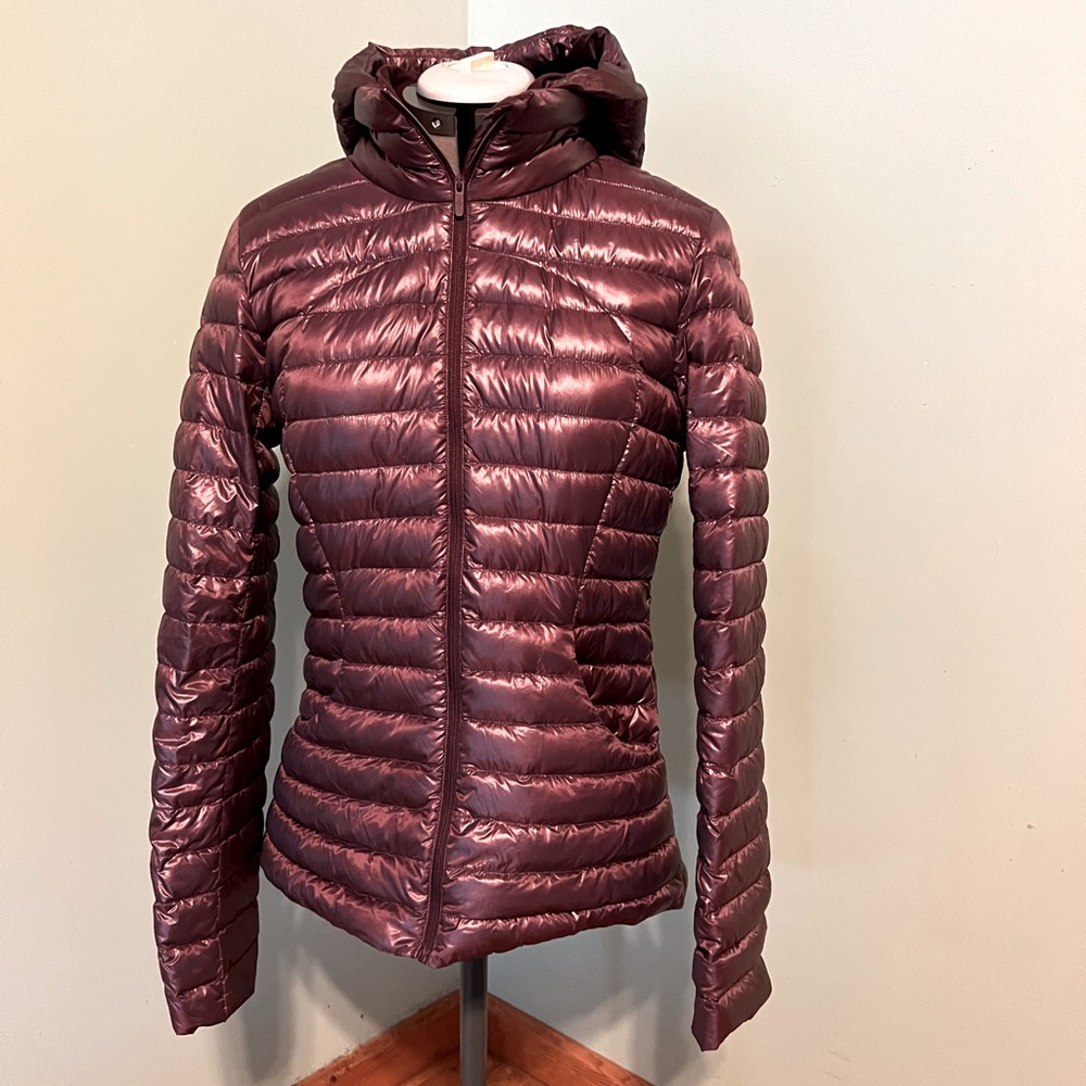 NWOT,Sz 8,Lululemon, ‘pack it down shine’ color:’Bordeaux drama’ down jacket
